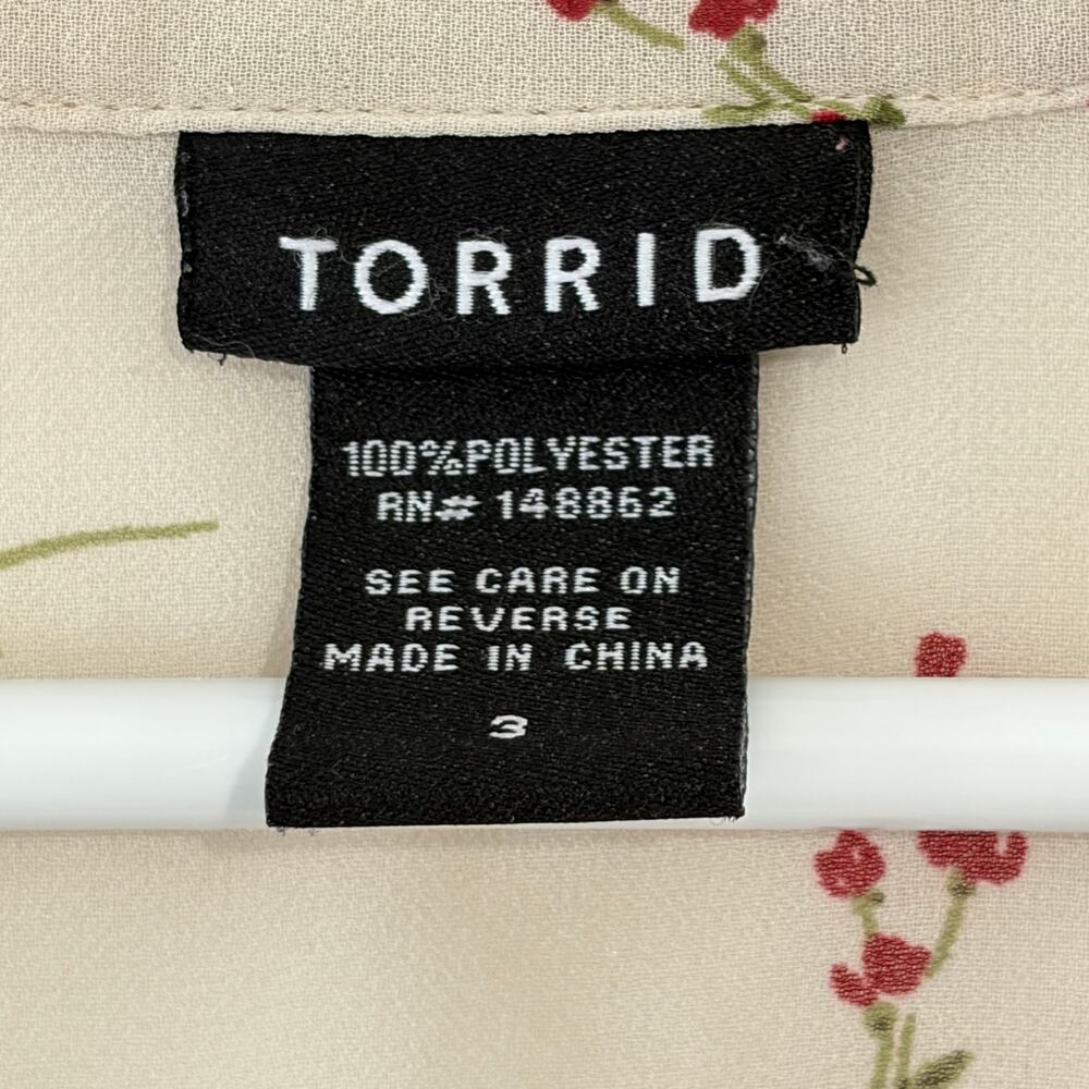 Torrid Lexie Babydoll Hi-Low Tunic Top Womens 3X Cream Semi-Sheer Chiffon Floral - Picture 8 of 11